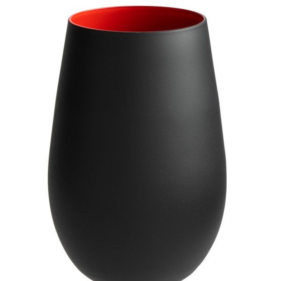 Wine Glasses * Stolzle 3520012T/2461 Glisten 16.5 Oz. Matte Black/Red Stemless Wine Glass / Tumbler 6/Case